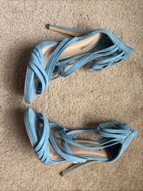 JustFab light blue/cornflower Suede Wrap Stiletto Sandals